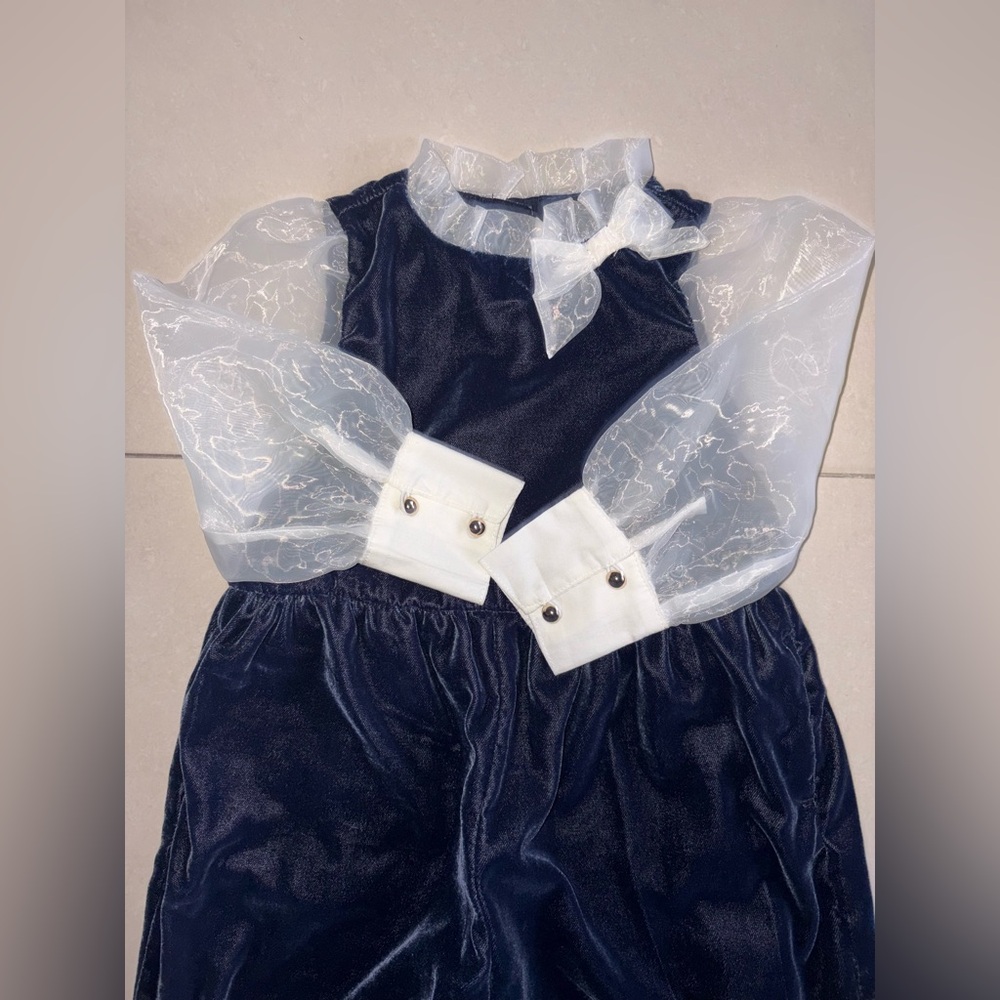 Toddler Girl Janie and Jack 2T Velvet Organza Sleeve Jumpsuit In Navy And White